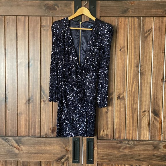 french connection samantha sequin dress French Connection Samantha Sequin V-Neck Dress In Black